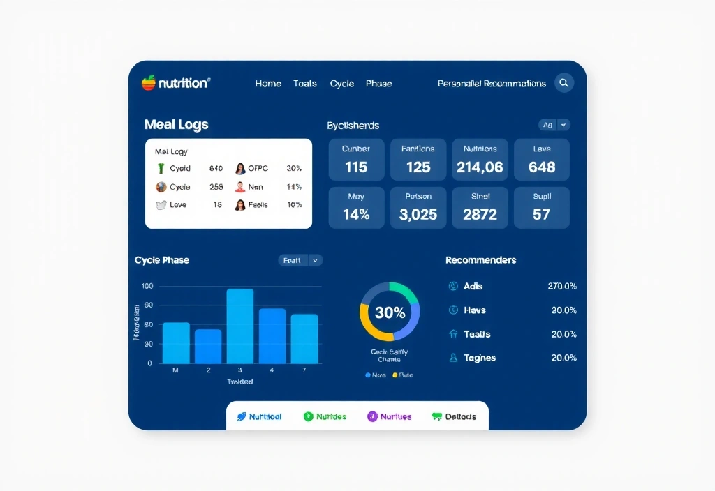 Advanced nutrition tracking interface showing cycle-based meal recommendations and nutritional analytics dashboard