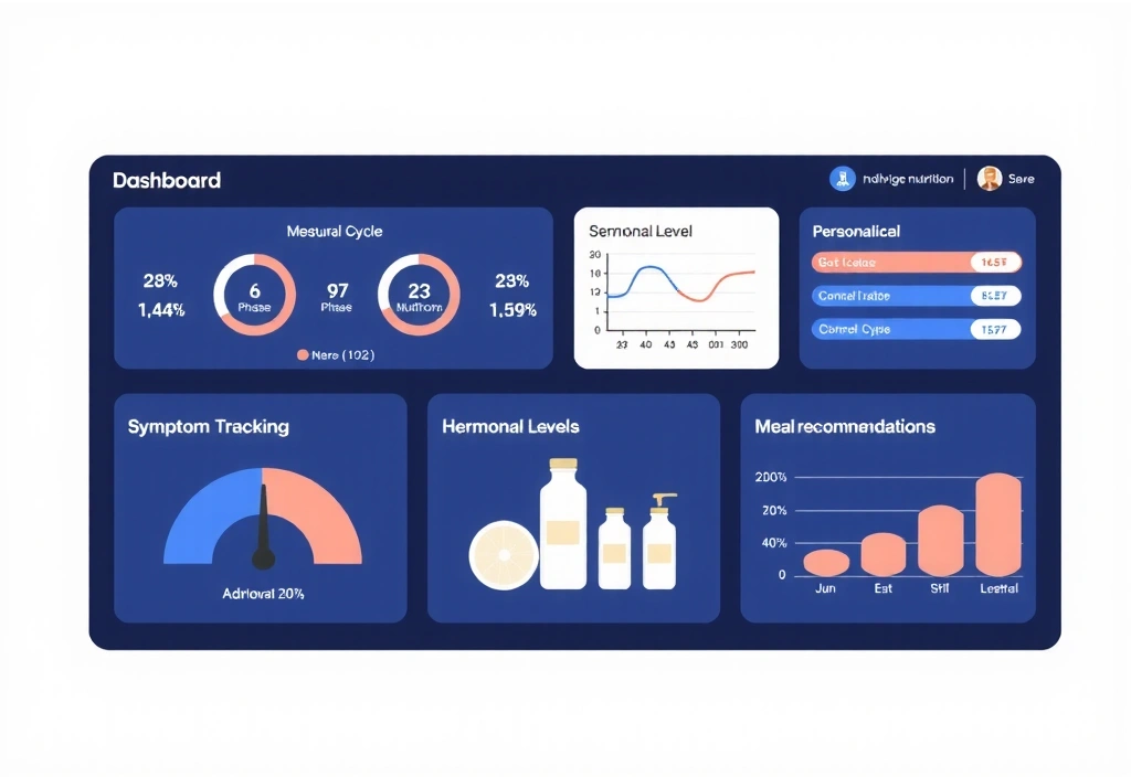 Cycle-based nutrition correlation charts showing hormonal phases, symptom tracking, and personalized recommendations timeline